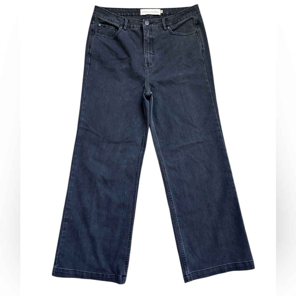 Soft Surroundings Women’s Wide Leg Charcoal Black Denim Jeans size 14 - Picture 1 of 9